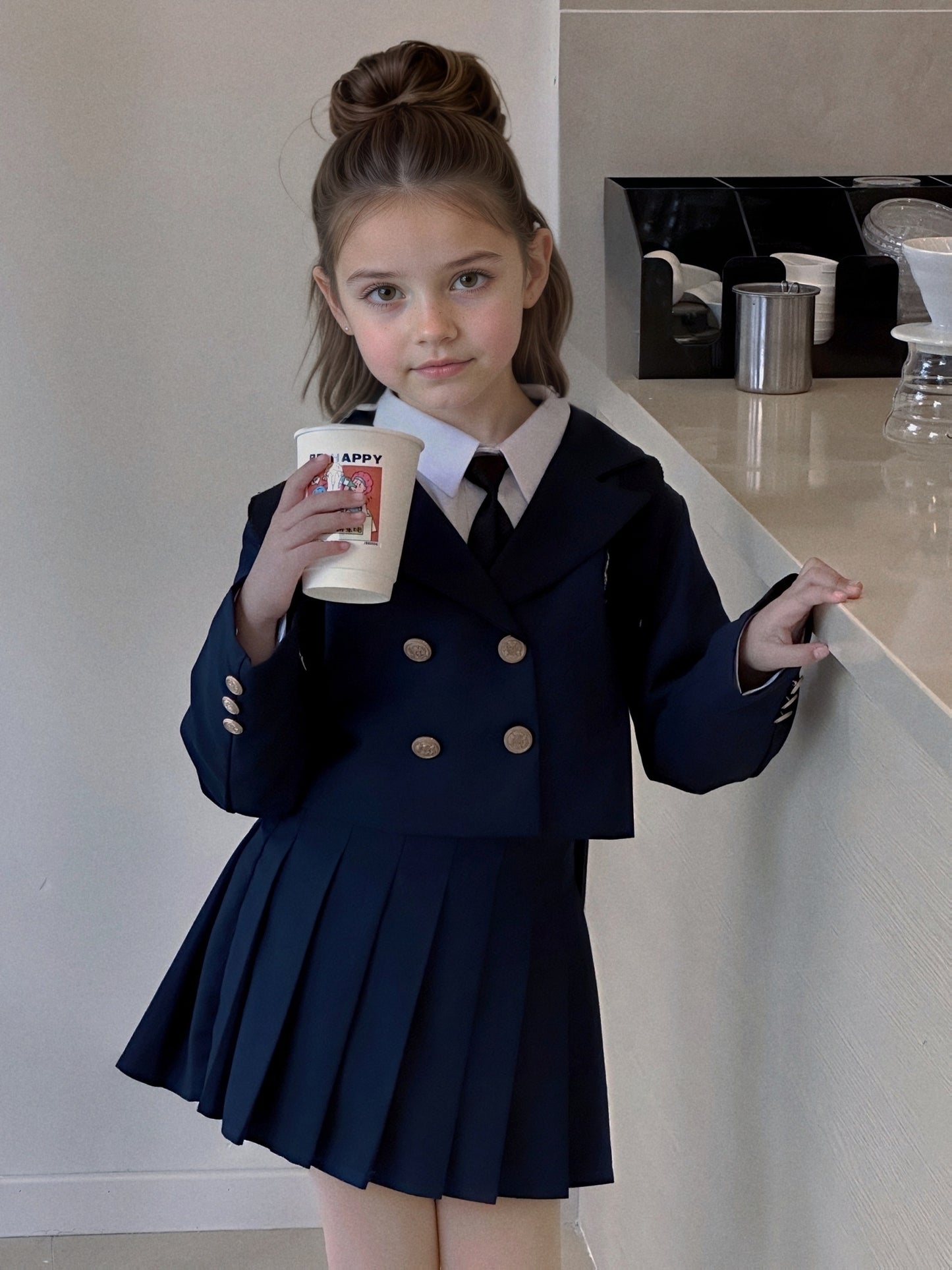 Girls' Preppy Two-Piece Blazer Set for Spring and Autumn