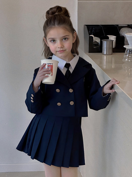 Girls' Preppy Two-Piece Blazer Set for Spring and Autumn