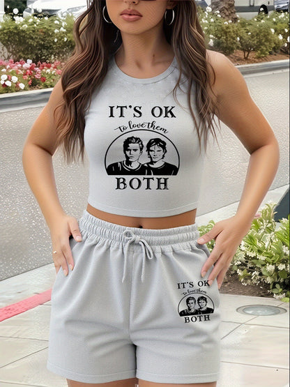 Women’s Casual Sleeveless Crop Top & High-Waisted Shorts Set