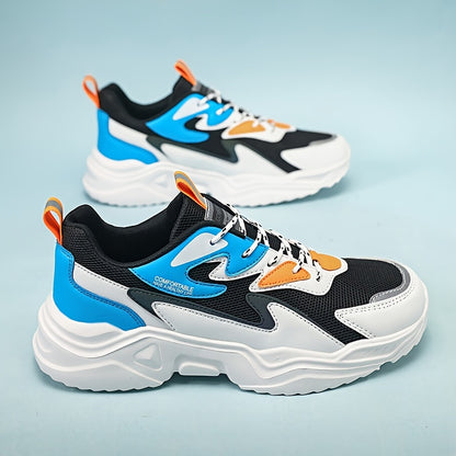 Men's Fashion Sneakers 2024 New Preppy Sports Casual Shoes - Low Top Mesh  PU Lace-Up Thick Sole Running Dad Shoes for All Seasons - EVA Outsole for Hiking, Outdoor Activities  Daily Wear