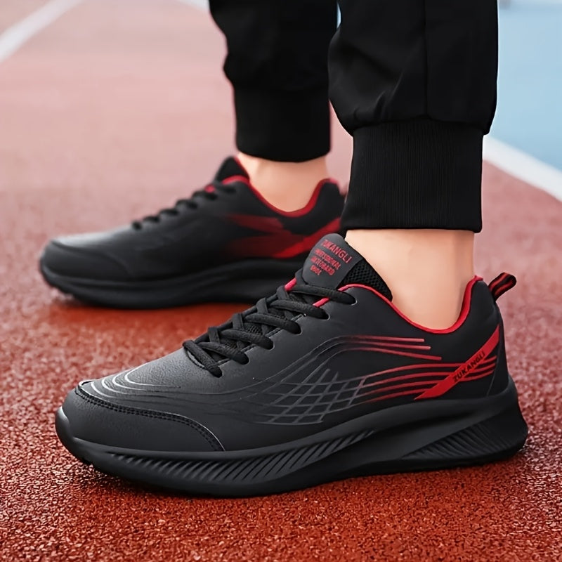 Men's Breathable Lightweight Running Shoes with Air Cushion Technology - Black Low-Top Sneakers for Walking, Jogging, Training  Casual Wear, PU Upper  MD Sole, All-Season Comfort, Sleek Sporty Design, Cushioned Support
