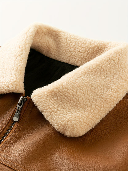 Men's Heavy-Duty Jacket - Thick Collar & Zippered Pockets, Brown/, Motorcycle-Ready Workwear Coat for Construction, Commuting - Non-Stretch Exterior & Polyester Lining - Autumn/Winter Outerwear, Casual Workwear, Embroidered D