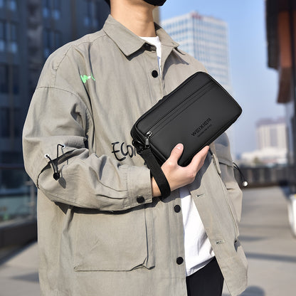 WEIXIER Men's Casual Nylon Handbag - Large Capacity with Adjustable Wrist Strap, Sleek Black for Daily Use, Valentine's Day Gift for Him, Outdoor Bag   Casual Style   Nylon Material