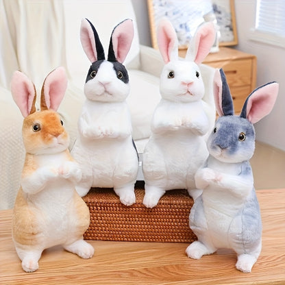 1pc Plush Rabbit Toy in White, Beige, And Black - an Adorable Stuffed Bunny, Perfect for Birthday Gifts And Easter Decorations, Made of Soft Polyester Fabric, Synthetic Fiber Material, And Filled with PP Cotton, Plush Figures