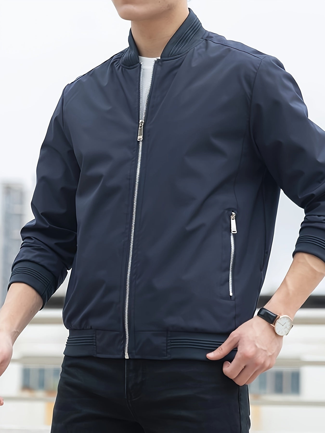 Men's Solid Color Business Jacket, Casual Stylish Outdoor Coat As Gift