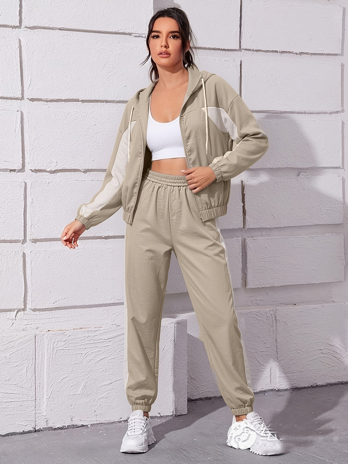 Women's Athletic Hoodie & Side-Stripe Pants Set for Spring/Fall - ayq