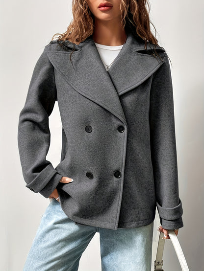 Women's Casual Solid Color Double-Breasted Coat, Autumn/ Winter