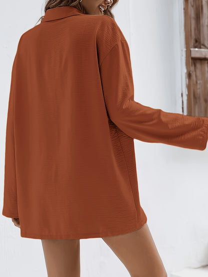 Women's Casual Summer Long Sleeve Shirt & Elastic Waist Shorts Set