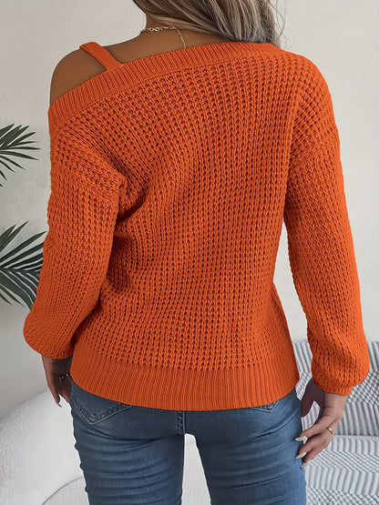 Casual And Versatile Long-Sleeve Sweater with Shoulder Cutouts And Metal Buttons for Autumn And Winter.