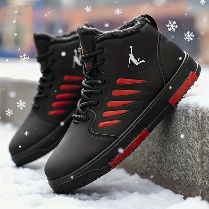 Men'S Winter Warm Thermal Skate Shoes - Mid-Calf Height, Thick PVC Sole & Lace-Up Closure, All-Season Casual Sneakers with Red Accent - /Red Colorway, Thick Sole Shoe, Durable Footwear, Sleek Design, Outdoor Footwear, Winter