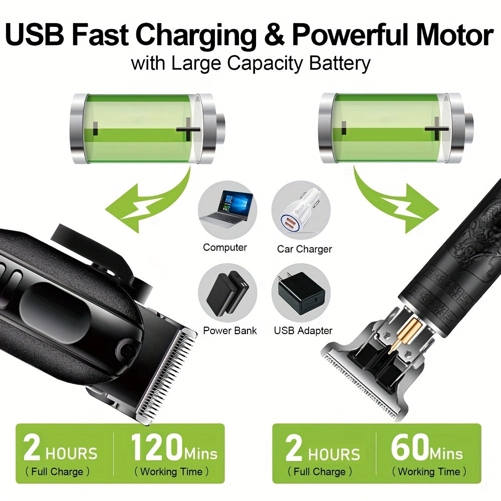 2pcs/3pcs Professional Men'S Hair Clipper - Cordless and USB Rechargeable Beard Trimmer with Limit Comb, Ideal for Haircutting and Beauty, Barber Clippers, Grooming Essentials, Sleek Design, Durable Construction, Personal Car - ayq