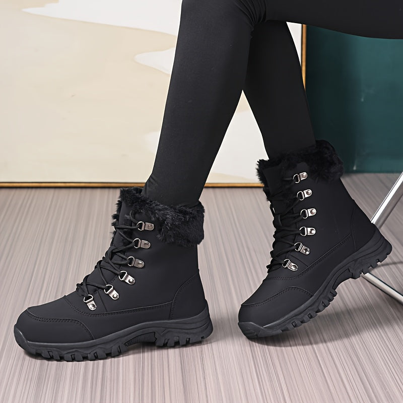 Women's & Men's Heavy-Duty Winter Snow Boots - Thickened Round-Toe Traction Tires, Faux Upper & TPR Sole, Unisex High-Ankle Trekking Boots for Skiing, Ice, Hiking, Snowshoeing - Cold Weather Outdoor Footwear