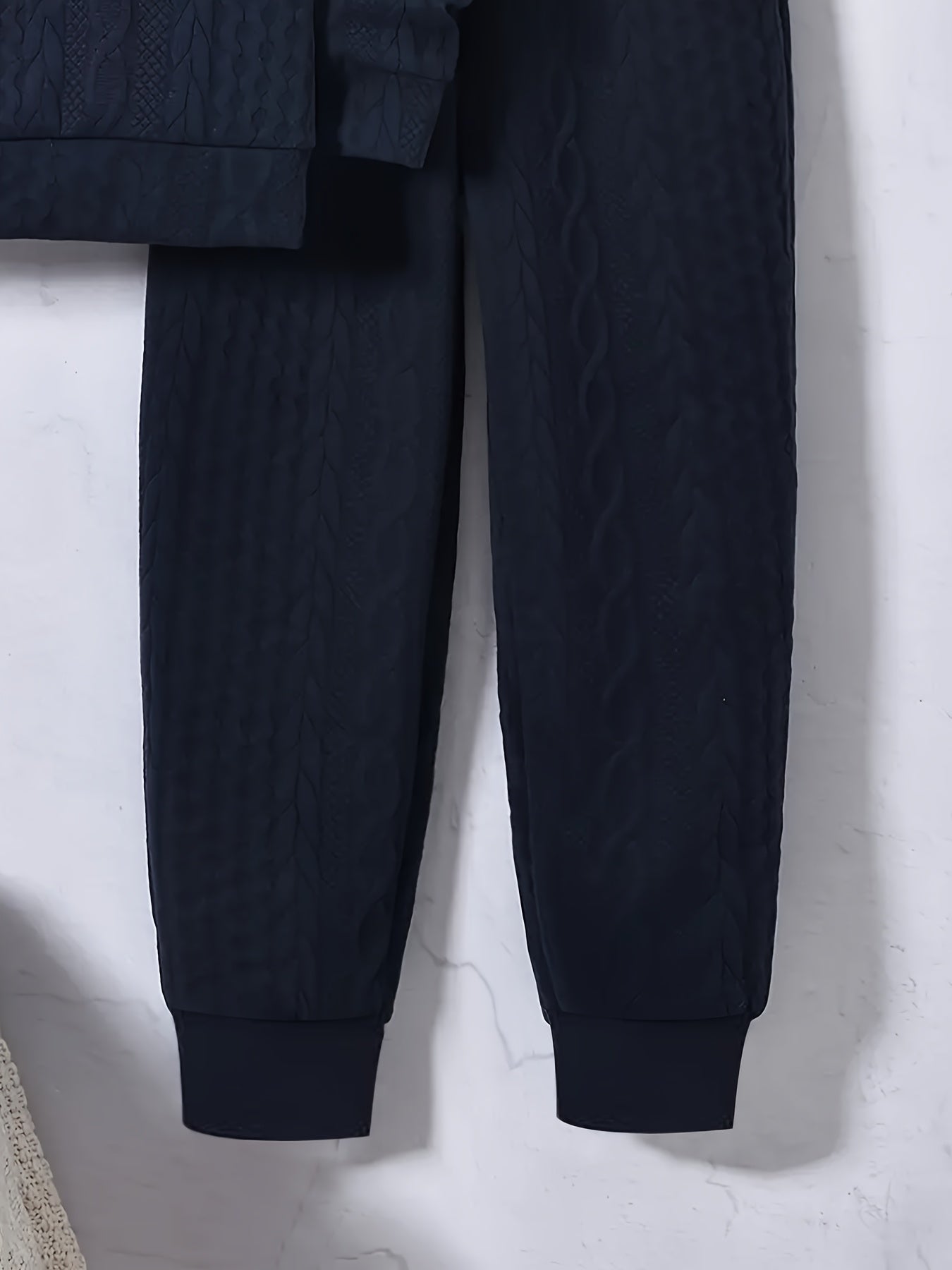 Youth 's Fashion Thickened Jacquard Fabric Grey White Navy Contrast Stitched Hoodie Sweatshirt + Comfortable Drawstring Casual Pants Two-Piece Set, Perfect for Outdoor Activities, Perfect for Outdoor