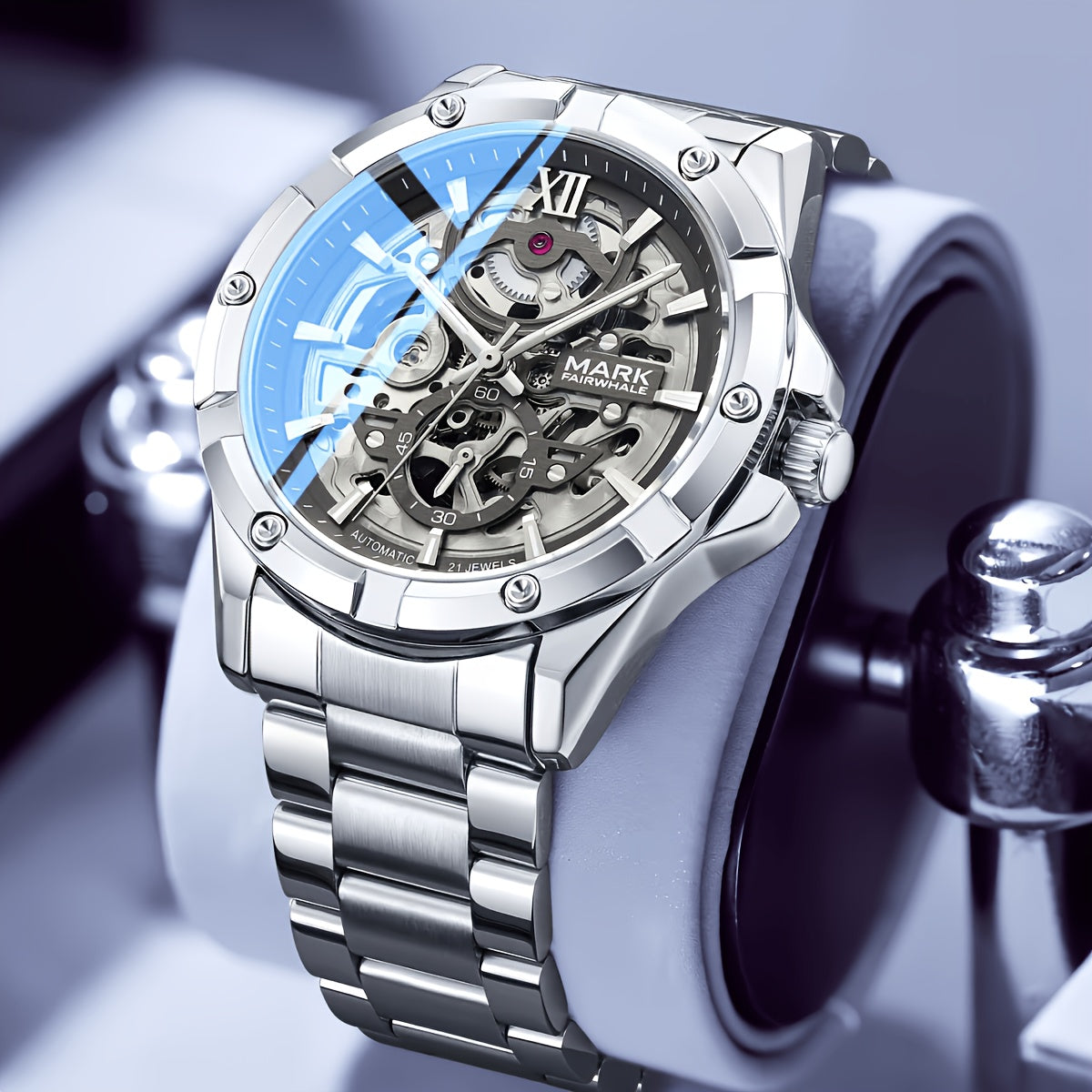 Men’s Mechanical Hollow Skeleton Watch Stainless Steel Business Style