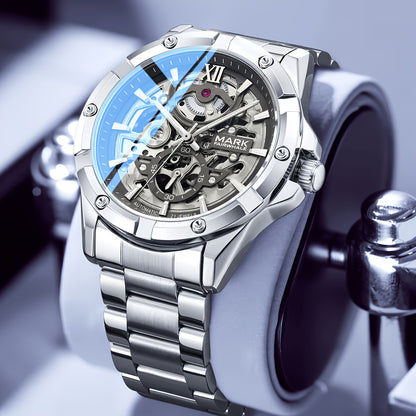 Men’s Mechanical Hollow Skeleton Watch Stainless Steel Business Style