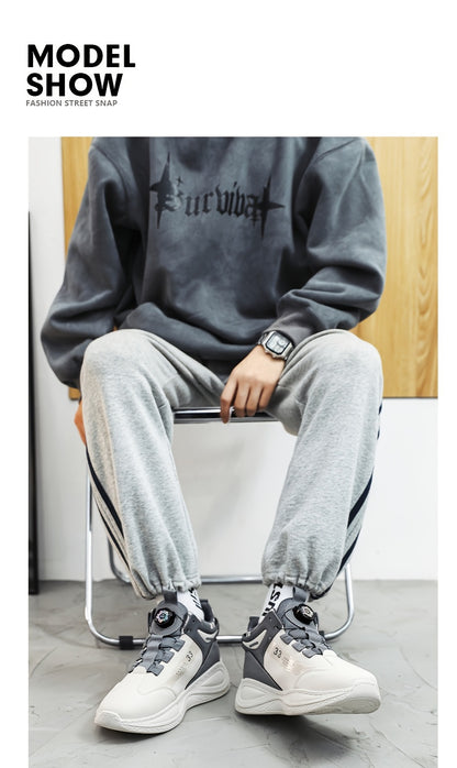 Men's Fashionable High-Top Sneakers with Rotating Buckle - Versatile, Breathable Running Shoes for All Seasons