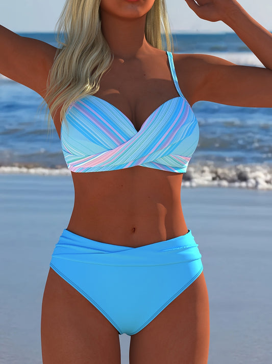 Women’s Two-Piece Swimwear Set with High Stretch Polyester - ayq