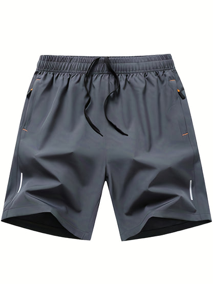 Men'S Ice Sliky Fiber Fabric Running Shorts - Breathable, Wrinkle-Resistant Athletic Shorts with Drawstring Waist & Zipper Pockets for Gym, Tennis, Skateboarding, Yoga, Gym Shorts, Yoga Apparel, Sporty Style, Antislip Constru