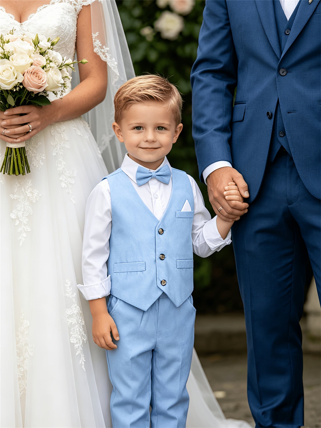 Boys' 4-Piece Preppy Suit Set with Vest and Bow Tie