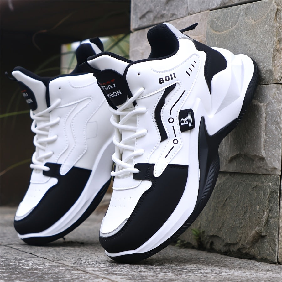 Men's high-top casual sports shoes fashion outdoor walking shoes for road running; lace-up wear-resistant versatile - ayq