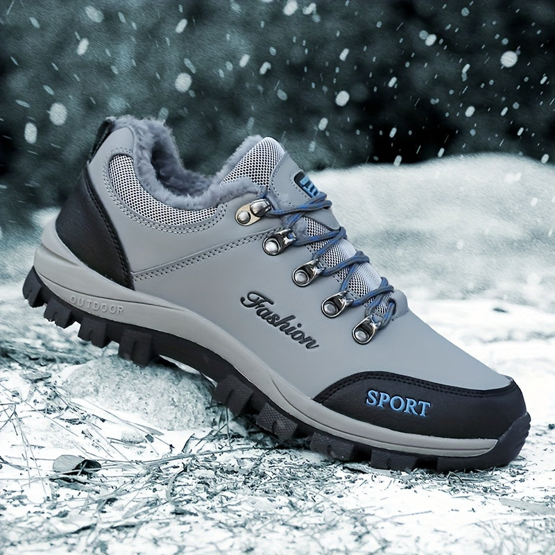New Autumn-Winter Men's Snow Sports Shoes, Fleece-Lined Warm and Slip Resistant with Durable Rubber Sole for Outdoor Activities in the snowy terrain like Hiking, Cross Country Running & Travel