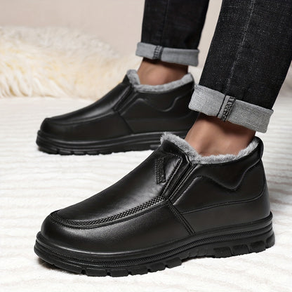 Men'S Slip-On Winter Snow Boots with Fleece & Arch Support - All-Season Cold Weather Hiking Shoes, Slip-Resistant Rubber Sole, Round Toe Design For Casual & Outdoor Wear, Hiking Boots