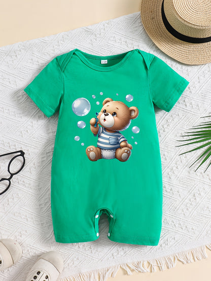 Soft Cotton Summer Baby Romper with Cute Bear Print