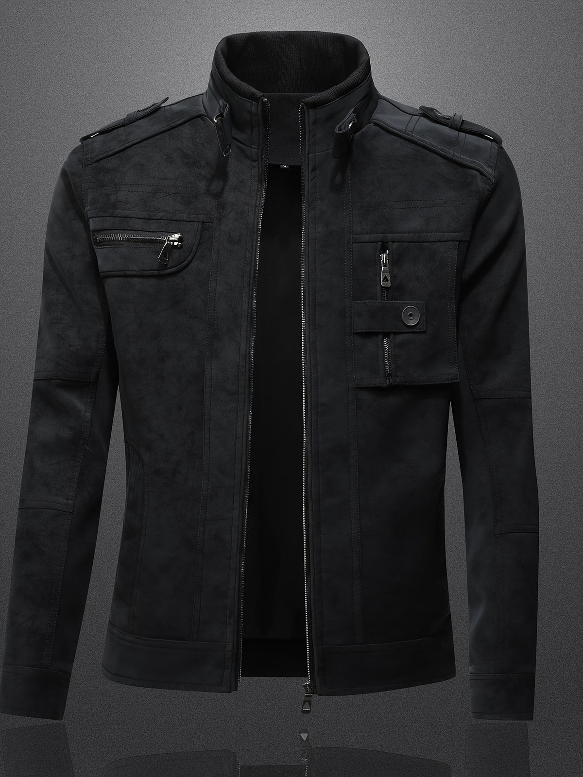 Men's Casual Light Luxury PU Jacket with Stand Collar