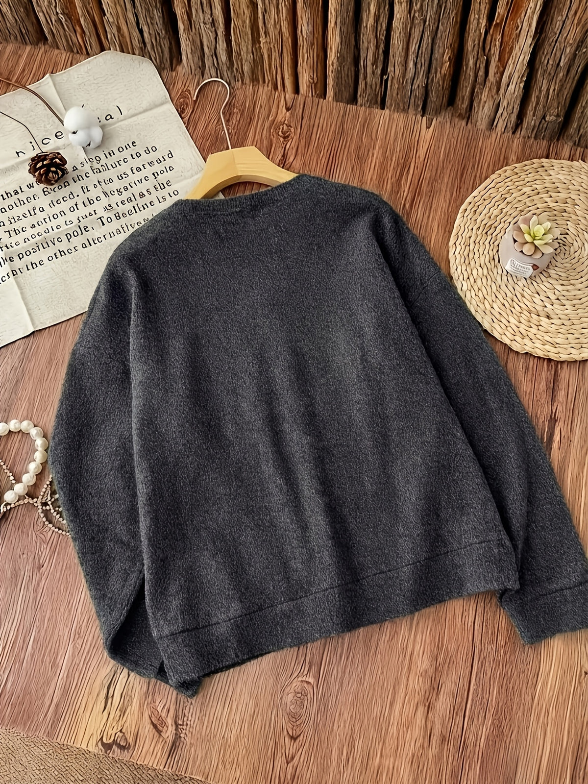 Women's Plush Long Sleeve Crew Neck Sweater - Casual Warm Pullover