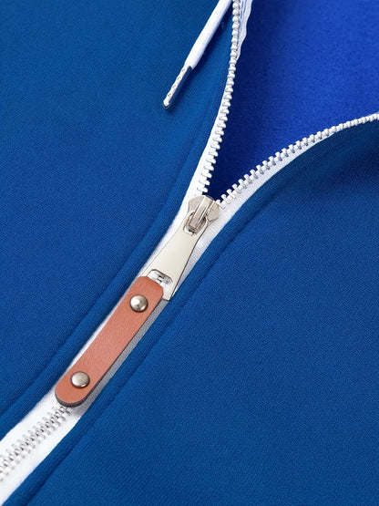 Men'S Stylish Color Block Hoodie - Casual Zip-Up Hooded Sweatshirt with Front Pockets, Long Sleeves, and Ribbed Cuffs - Maroon & Black Design, Comfortable for Fall and Winter Wear