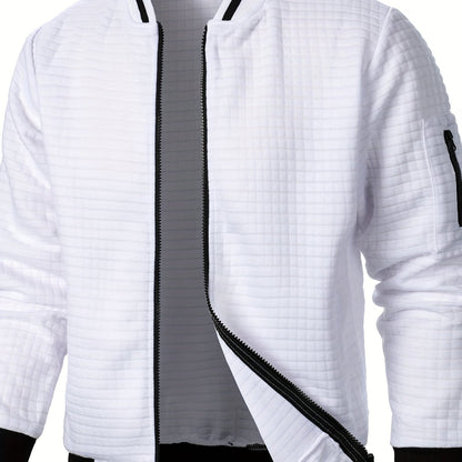 Men'S Zip-Up Jacket - Full-Zip Front Closure, Stand Collar, Lightweight Outerwear for Office, Casual & Formal Events - Spring/Fall Transitional Clothing - Easy-Care Modern Men'S Coat, Zip Up Jacket, Autumn Layering, Sleek Des