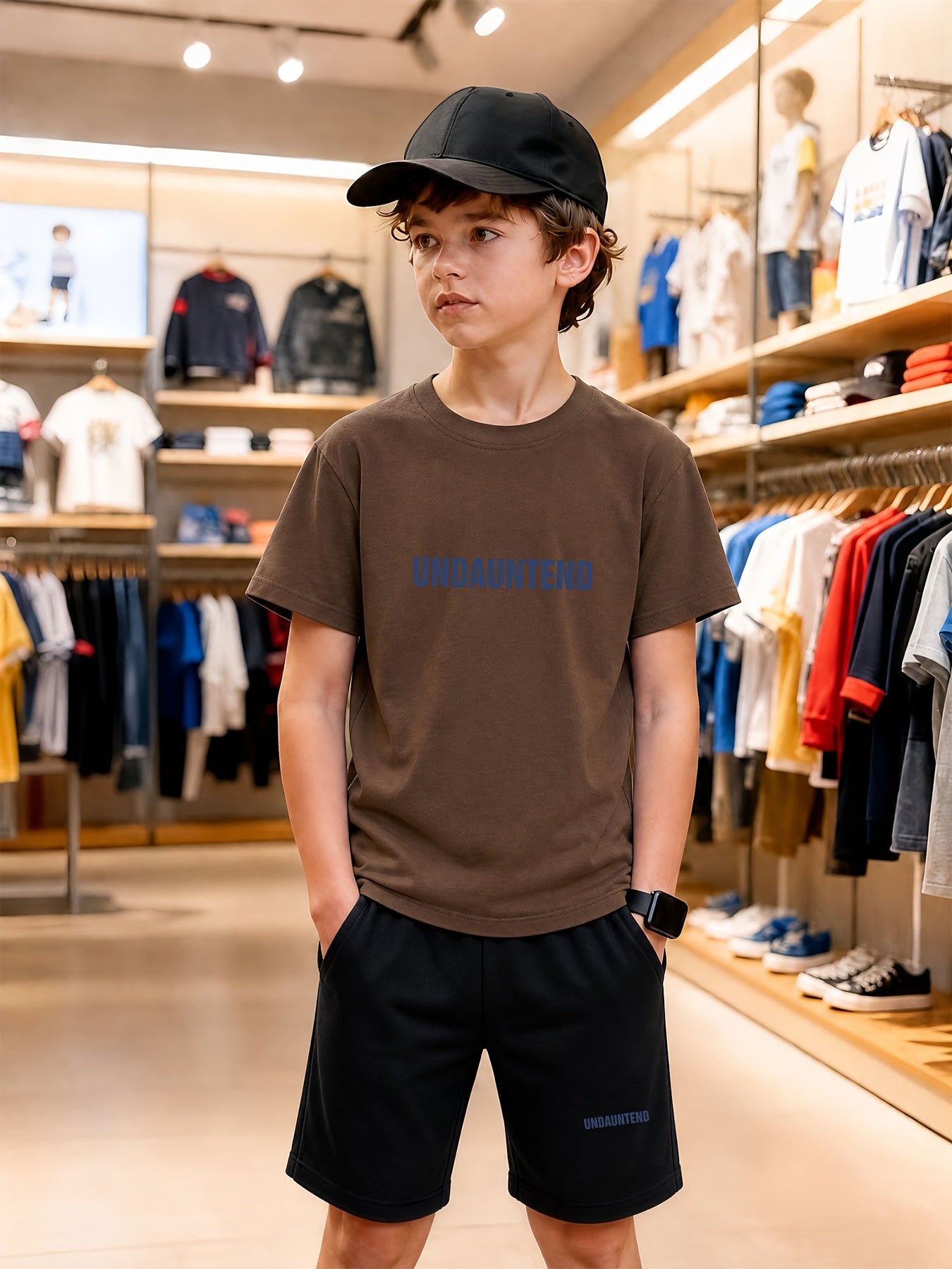 Boys' Casual Cotton T-Shirt & Shorts Set – Striped Geometric Print