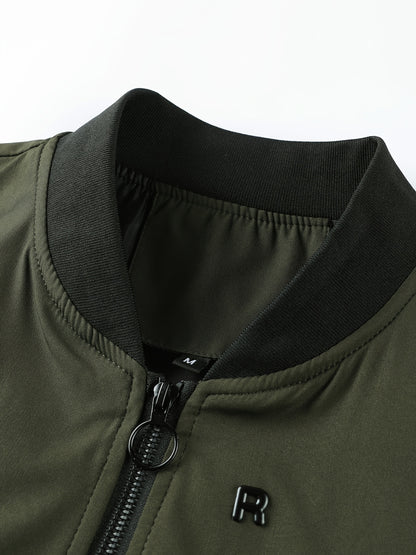 Men's Casual Baseball Jacket Solid Color Sports Zipper Coat