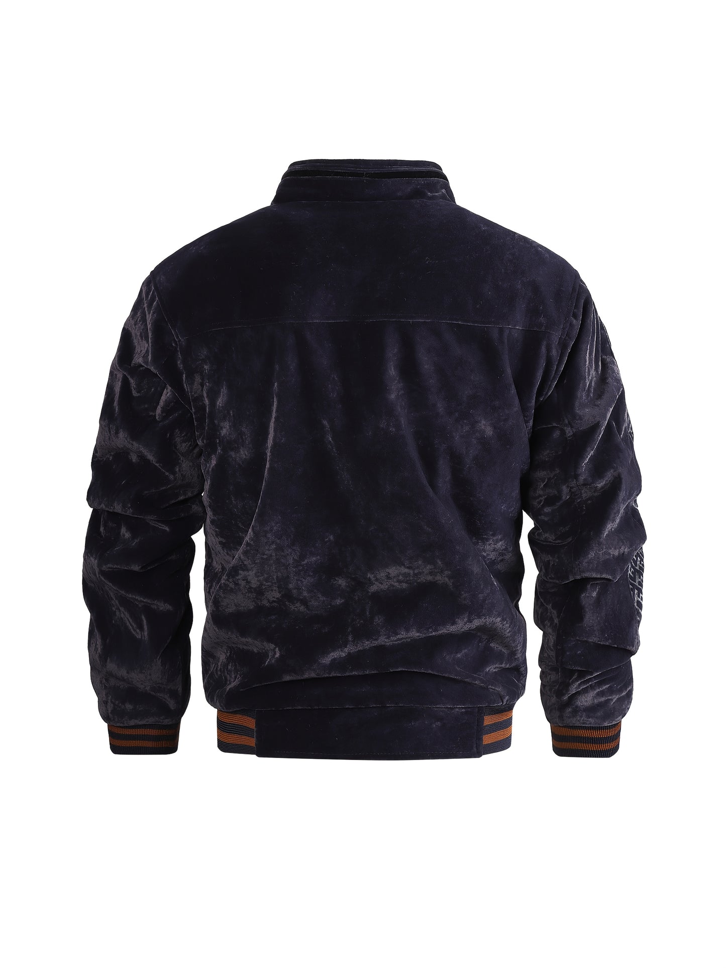 Men's Winter Fleece Jacket with Ribbed Cuffs and Stand Collar