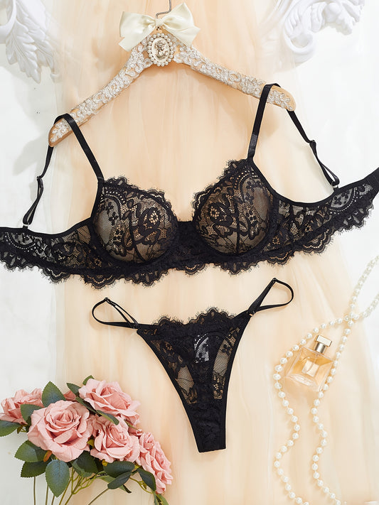 Women's Sexy Solid Lace Underwire Lingerie Set