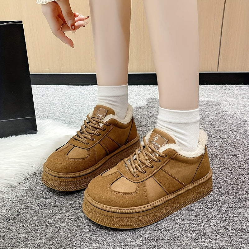 1 Pair Women's Winter Snow Boots with Plush Faux Fur, Thick Rubber Sole & Lace-Up Closure - Round Toe Warm Ankle Boots, Black & White Casual for Ice, Snow  Casual Attire (Hand Washable) - Cozy Cold-Weather Footwear, Boots For