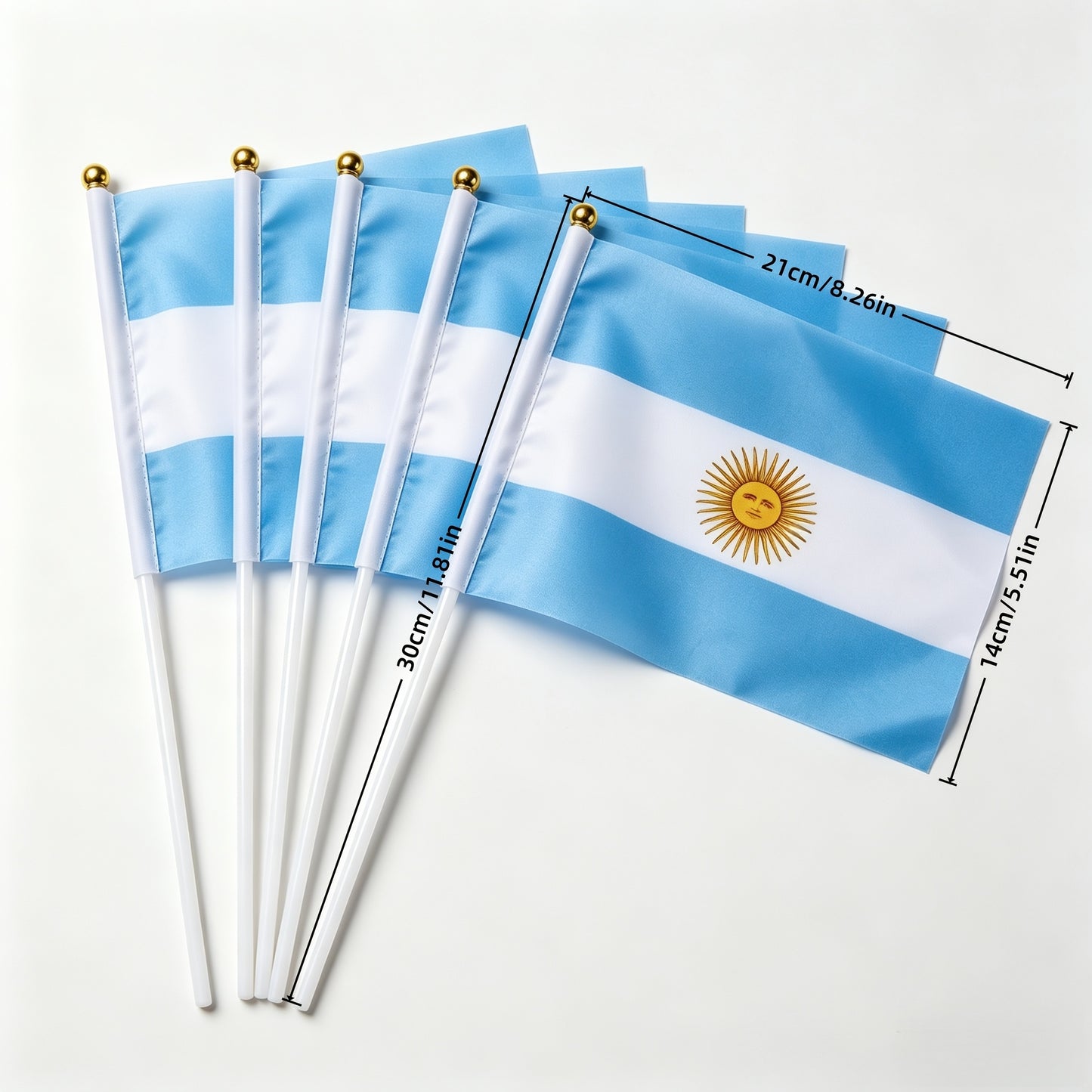 Argentine Handheld Flags Set with 6 Poles for Sports & Celebrations