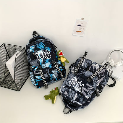 Spacious, Stylish Graffiti-Style Large Capacity Backpack for College & High School Students - Durable Nylon, Casual Fashion