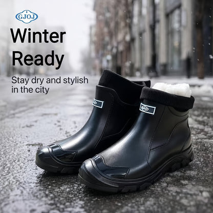 Unisex Fleece-Lined Rubber Rain Boots - Lightweight Non-Slip Winter Fo