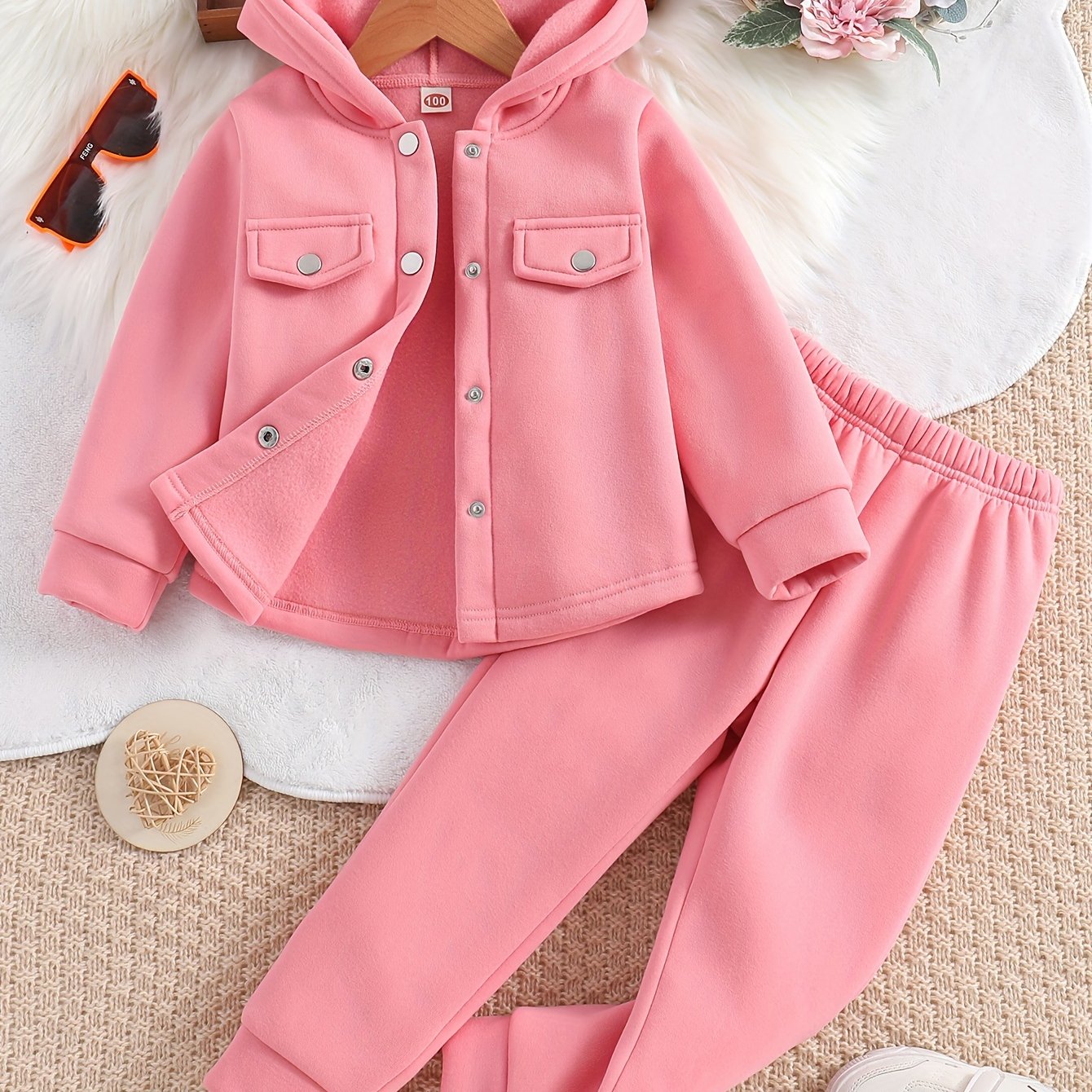 Girls' 2-piece Sets, Button Front Hooded Jacket + Jogger Pants, Autumn Clothes Party Outdoor Sports Outdoor
