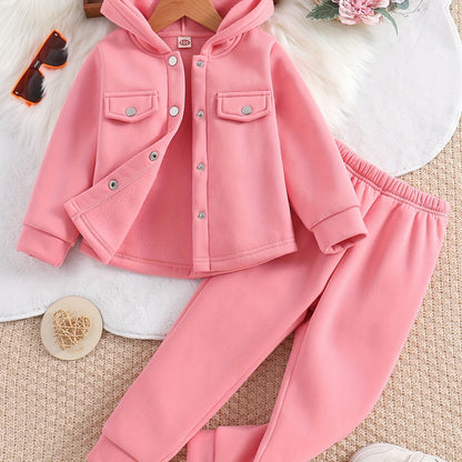 Girls' 2-piece Sets, Button Front Hooded Jacket + Jogger Pants, Autumn Clothes Party Outdoor Sports Outdoor