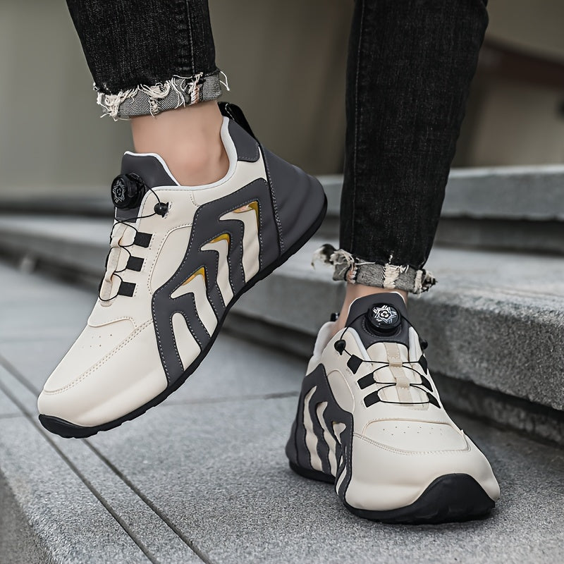 Men's Striped Casual Shoes Rotary Buckle Comfy Durable Outdoor Jogging Hiking Fishing, All Seasons