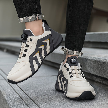 Men's Striped Casual Shoes Rotary Buckle Comfy Durable Outdoor Jogging Hiking Fishing, All Seasons