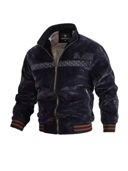 Men's Winter Fleece Jacket with Ribbed Cuffs and Stand Collar