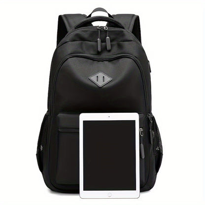 Stylish Black Nylon Backpack - Lightweight, High Quality, Large Capacity with Laptop Compartment, Adjustable Straps  Mesh Pockets for School, Travel, and Work
