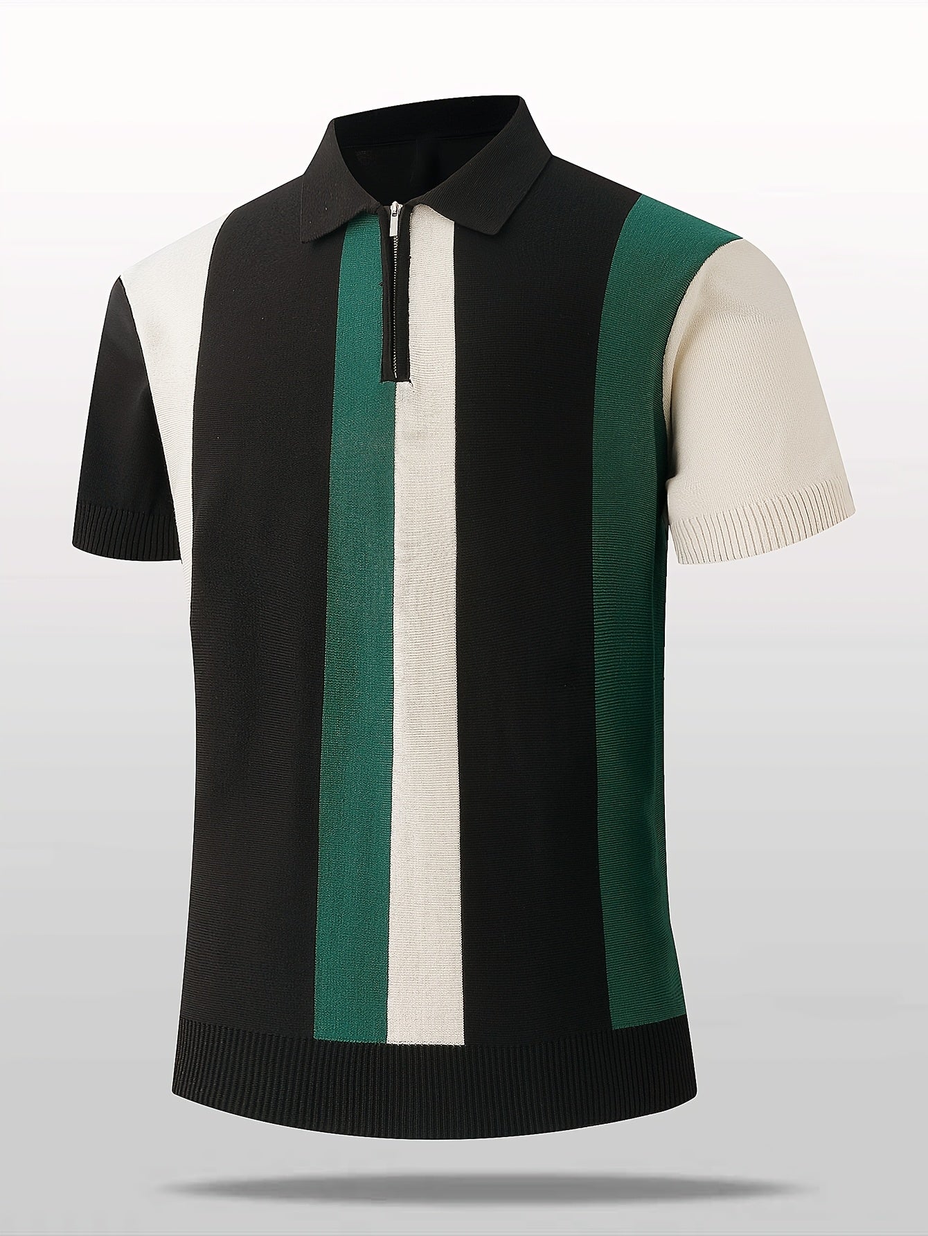Men's Summer Short-Sleeve Polo Shirt with Zipper Lapel
