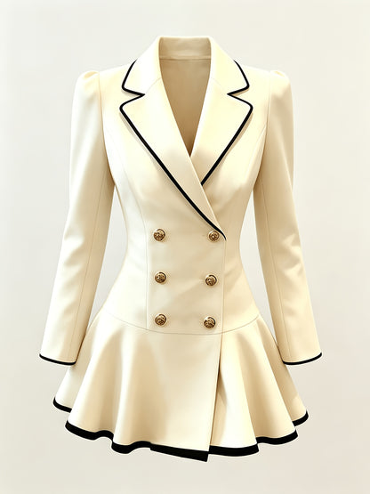 Girls' Casual Lapel Dress with Double-Row Buttons and Ruffles