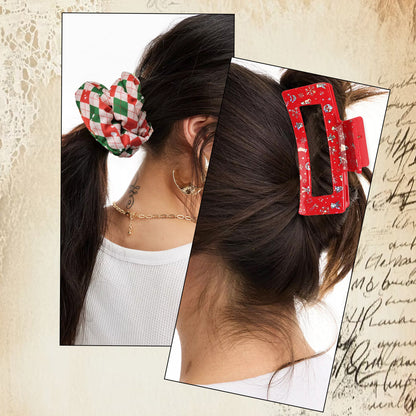 8pcs Set Sparkling Snowflake & Christmas Hair Clips and Scrunchies Bundle - Red/Green/Black/Golden Winter Hair with Elastic Bands, Holiday Party Favors for Women &, Gift Set (Snowflake Patterns, Bows, Bell Designs)