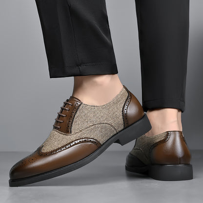 Men's Casual Business Brogue Shoes, Lace-Up Low-Top Loafers