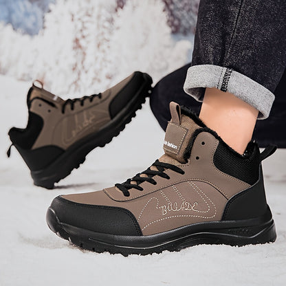 Men's Mid-Top Outdoor Sneakers | Plush Lining for Warmth | Durable MD Sole | All-Season Comfort | Stylish Black | Casual Walking Shoes with Hook & Loop Fastener | Ideal for Travel and Everyday Use